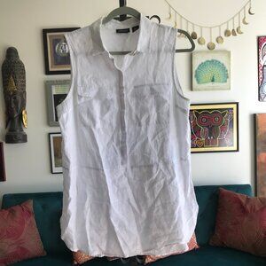JONES & CO size M White Linen Sleeveless Popover Tunic Top Beachy Resort